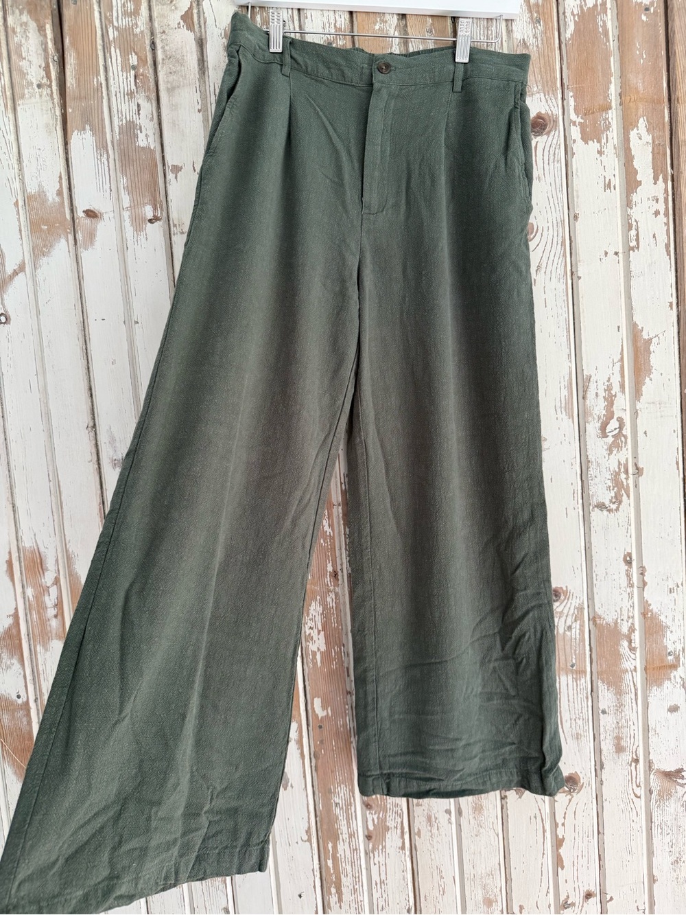 Z Supply Women’s Wide-Leg Rayon-Linen blend pants, Olive Green, Large